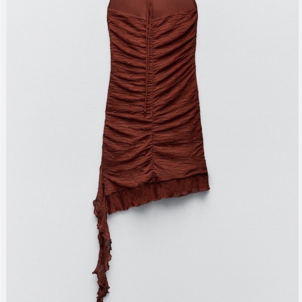 Zara Brown Ruffle Pleated Halter Mini Dress - Picture 9 of 9